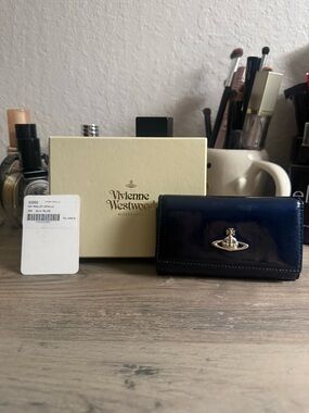 Vivienne Westwood Navy Patent Leather Wallet with Gold Orb
